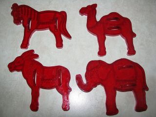 Vintage Cookie Cutter Lot Red Plastic HRM Elephant Horse Camel Donkey 