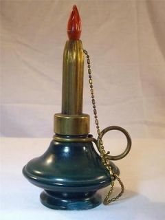 Vintage Green Glass Brass Candle Bakelite Flame Table Top Cigarette 