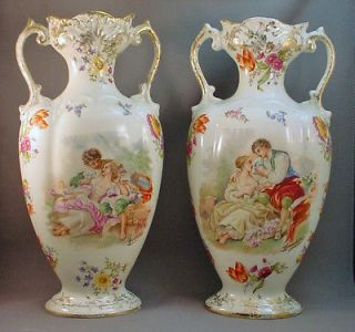 Vintage Pair of Boucher / Floral Urn / Vases   Empire Stoke on Trent 