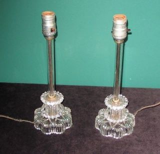 Vtg Pair Leviton Crystal Clear Cut Glass Table Lamps Shabby Pairs 