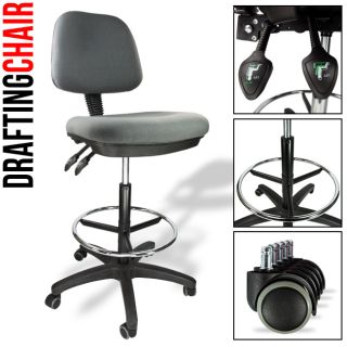 Office Chair Drafting Stool Grey Adjustable Footrest Drawing Clerk 