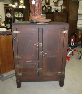   Antique Original As Found Old Finish Oak Ice Box Hardware and Interior