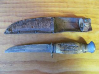 Antique/Vintage Antler Stag Handle Sheffield Bowie Knife w/ original 