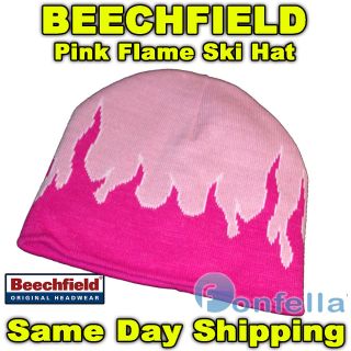 NEW Beechfield Pink Beanie Warmer Winter Hat Flame Ski Sport Cheap 