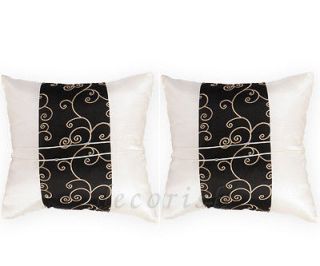 EMBROIDERED Silk Sofa Bed Decorative Pillow Cases Cream & Black 