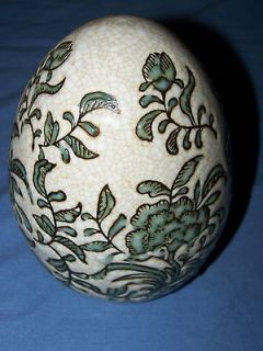 Large ceramic egg porcelain floral painted decorative BIG HUGE blue 