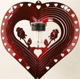 Wind Spinner Heart & Rose Solar Light Stainless Steel Red Great Gift 
