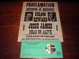 Jesse and Frank James Reward Poster, $25,000 Jesse, $15,000 Frank 