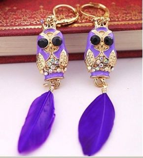   Official website Synchronous Purple style owl earrings #BJ E144Y