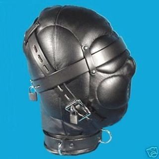 Black Faux Leather Gimp Mask / Hood Escapology Sensory Deprivation 