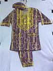 African Clothing Boys Kids Pant Suit Outfit Cream Purple 14/16 Fit up 