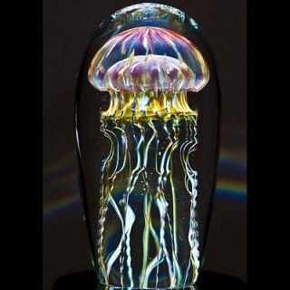 Tall Glass Paperweight ~ Rick Satava ~ Ruby Gold Jellyfish