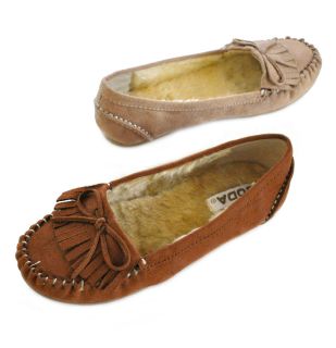Soda Parry Comfy Fringe Bow Faux Fur Lining Moccasin Flats