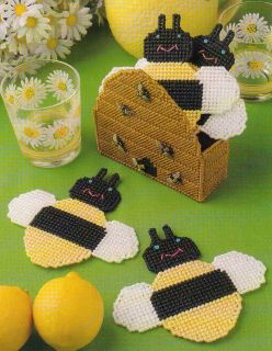 BEE COASTER SET PLASTIC CANVAS PATTERN FROM ANNIES