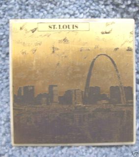 Vintage Paperweight Marble Slab w/Brass St. Louis plate