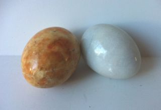   Of 2 White Dark Yellow Decorative Granite Stone Alabaster Marble Eggs