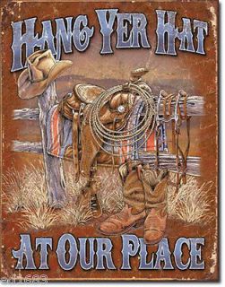   16 Tin Sign Hang Yer Hat Wall Home Decor Great Outdoors MADE in USA
