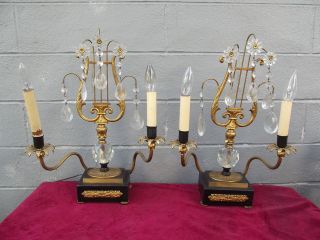 Fine Vintage Pair of Empire Style Lyre Back Girandoles Lamps 19 
