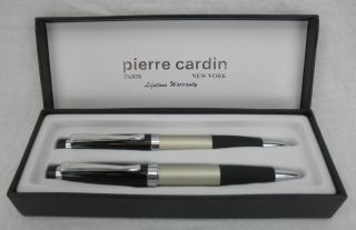 New Pierre Cardin Pen And Mechanical Pencil Set Gift Box Black Satin 