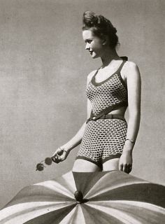 Vintage Knitting Pattern 1940s bikini buttoned swimsuit swimming 
