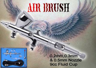 Tips Pro Dual Action Gravity Feed Airbrush Kit Paint Spray Gun Hose 
