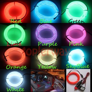   5M 10Color EL Wire Neon Glow Light Rope with 12V Transformer Inverter