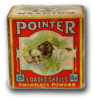 Clinton Pointer dog w/quail graphic ~ vintage mini shot shell box