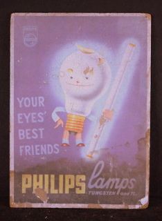 Philips Light Bulb sign old cardboard lamp store display trade 