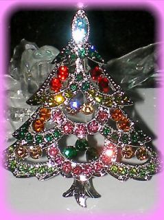 MULTI PINK CHRISTMAS TREE PIN/BROOCH~SWA​ROVSKI CRYSTAL