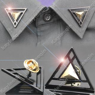 2x Black Triangle Gold Pyramid Stud Spike Shirt Collar Neck Tips 