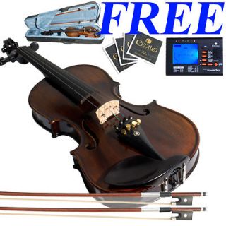   MV650 Size 4/4 3/4 or 1/2 Ebony 1pc Back Flamed Violin +Tuner+2 Bow