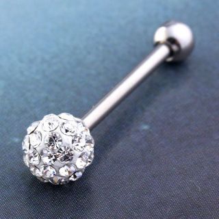   Gauge Czech Crystal Ball Barbell Tongue Ring Stainless Steel Piercing