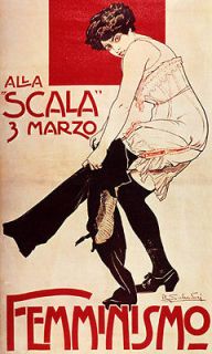 WOMAN SCALA MARCH FEMINIST PANTS ITALY ITALIA EUROPE VINTAGE POSTER 