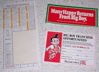 Bobs Big Boy Items 1987 Coupon Book, 1980s Breakfast Cheque 