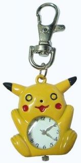 Pikachu Pokemon Yellow Figure 3 Metal Keychain Clock Quartz Analog 