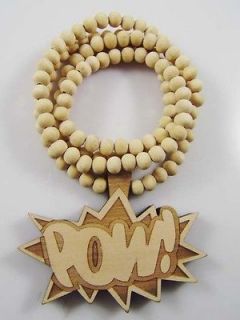 POW Pendant Ball Beaded Chain Wooden Beads Rosary Necklace,tank,black 