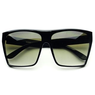 Large Retro Style Square Flat Top Sunglasses Shades in Black Gold 