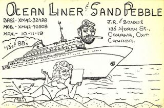 vintage CB radio QSL postcard ocean liner sailor bikini comic 1970s 
