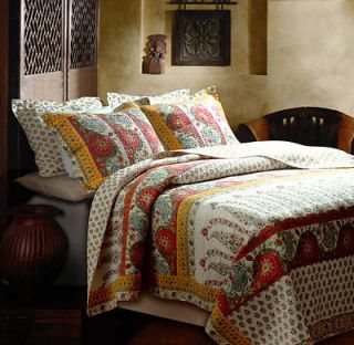MARRAKESH 3pc Queen Quilt Set Floral Bold Exotic Red Paisley Bohemian 