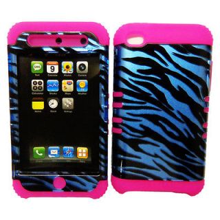   Cover for Apple iPod Touch 4 4th Gen Blue Zebra Print on Pink Case