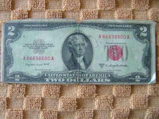 1953B UNITED STATES US NOTE TWO DOLLAR RED STAMP BILL $2 #800