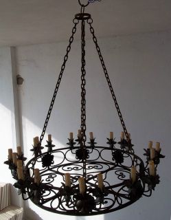 Rustic entry wrought iron round chandelier 24 lights