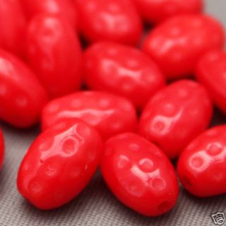 30 Vintage Czech Glass Red Oval Etched Beads 9mm