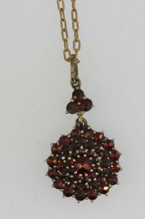   VICTORIAN LATE 1800 RED BOHEMIAN GARNET STAR CLUSTER PENDANT NECKLACE