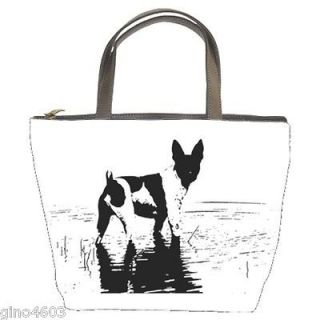Rat Terrier Puppy Dog Photo Bucket Black Leather Trim Purse Bag 