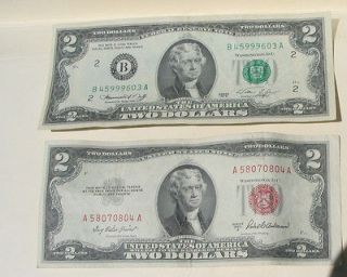 Lot/2 PCS Real USA$One New 2003 $2 + One 1953 of Red Seal $2 Dollar 