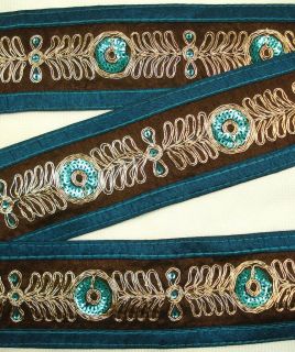 Wide Vintage Indian Metallic Thread Embroidered Sequined Trim Lace 
