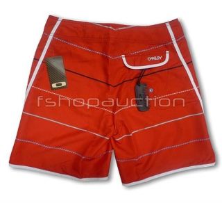 Oakley Retro Stripe Tomato Size 34 Mens Surf Red Boardies Board Shorts 