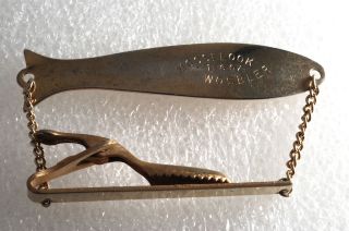 Vintage Gold Plated Brass Fish Mooselook 1 6 oz Wobbler Mens Tie Clip 
