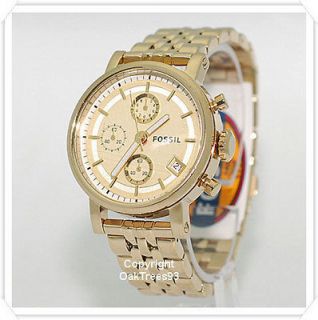 FOSSIL WOMENS DECKER CHRONOGRAPH GOLD DIAL STAINLESS WATCH ES2197